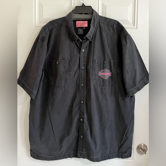 Harley-Davidson Other - VTG Harley-Davidson Shirt Men’s‎ 2X Dress Black Pink Logo Work Button Down Biker